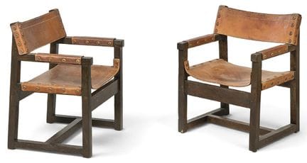 Pair of Biosca armchairs. Stained oak frame with s