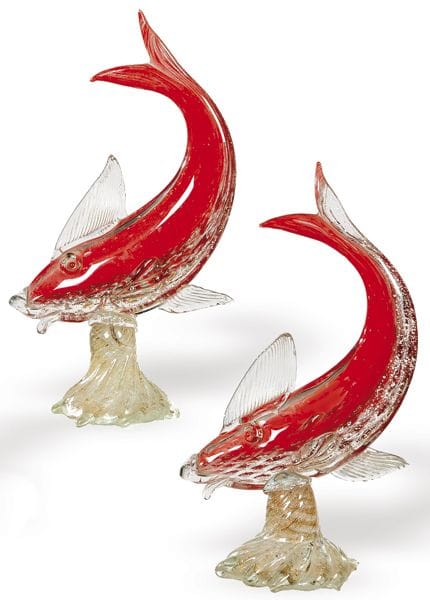 Coppia di pesci in vetro di Murano realizzati da V