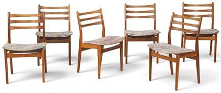 Set of six dining chairs with rosewood frames, bac