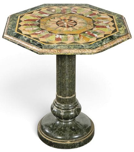 Side table made of specimen marbles. Octagonal top
