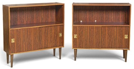 Pair of tall, rectangular sideboards in rosewood, 