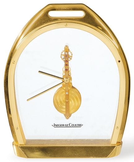 Horseshoe-shaped mantel clock in gilt brass, Jaege