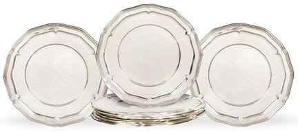 Set of twelve Spanish silver underplates, hallmark