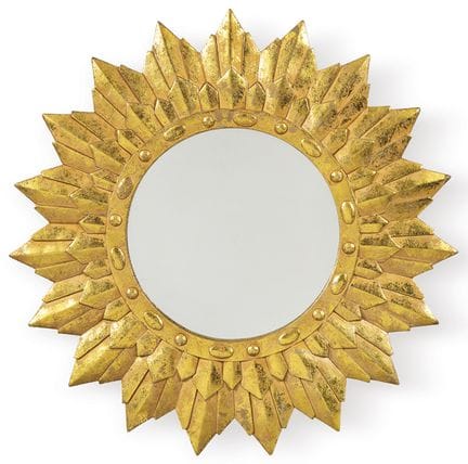 Sunburst mirror frame with concentric rays in carv