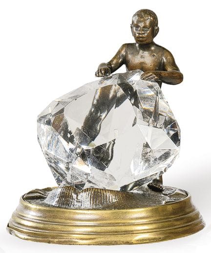 "African with Diamond" small bronze sculpture, pos