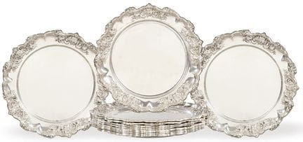 Twelve sterling silver underplates with embossed a