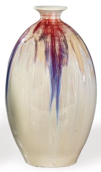Oxblood blue and white flamed Chinese porcelain ov