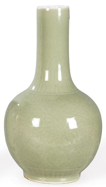 Chinese porcelain vase with celadon glaze and engr