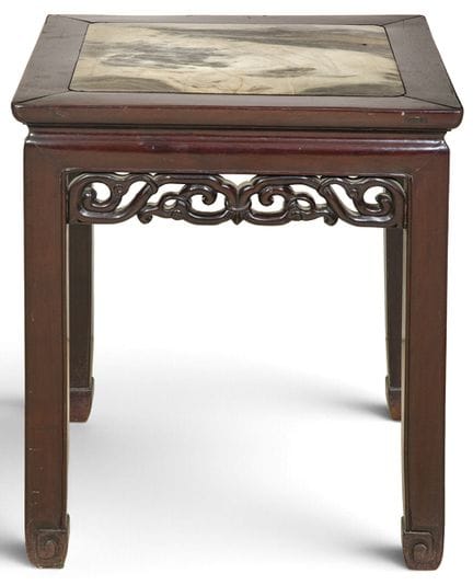 Small Chinese wooden side table with marble top, f