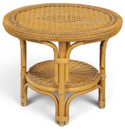 Circular side table made of bamboo and woven ratta