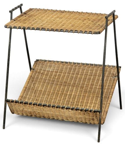 Two-tier magazine rack/side table, in the style of