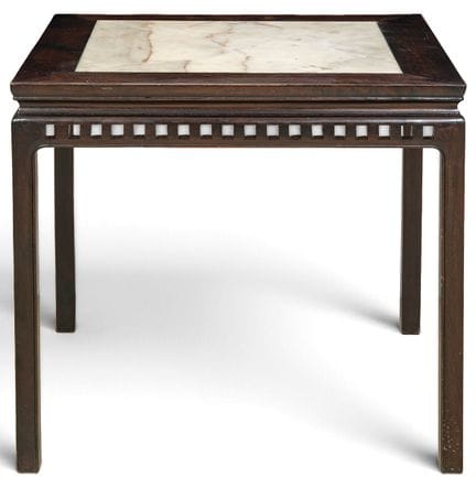 Chinese wooden table with marble top and openwork 