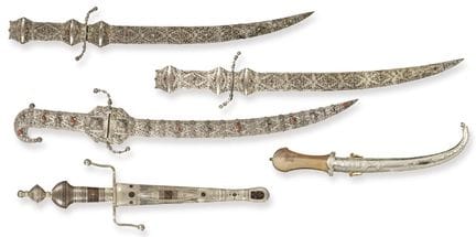Five Islamic swords in silver-plated metal, 20th c