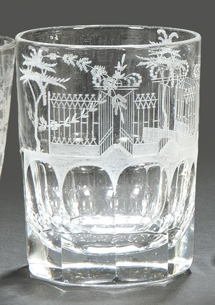 Bicchiere souvenir proveniente da La Granja, perio