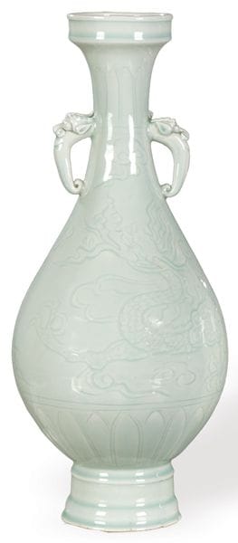 Long-necked Chinese porcelain vase with Qingbai gl