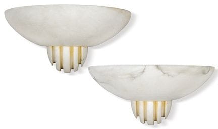 Pair of Art Deco wall sconces with curved alabaste
