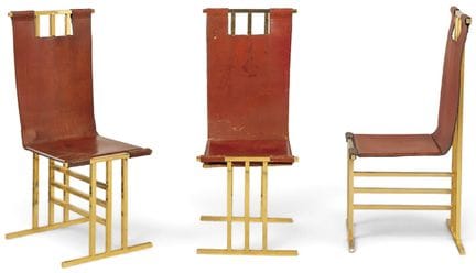 Set of three high-backed chairs. Geometric metal f