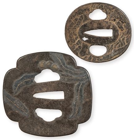 Two Japanese cast iron tsubas, Meiji Period (1868-