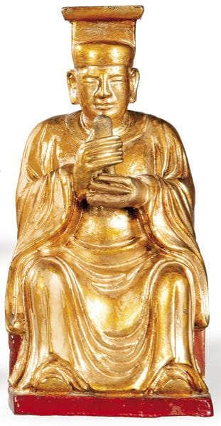 High Dignitary, carved and gilded wood, China, ear