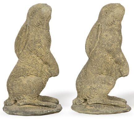 Two sandstone hares for the garden. 
 Height: 32 c