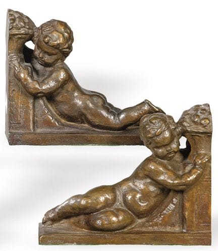 Mateu, France, c. 1930 
 Pair of bronze bookends d