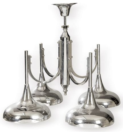 Space Age four-arm ceiling lamp, made of chrome-fi