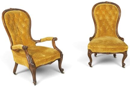 Pair of Victorian ladies' and gentlemen's armchair