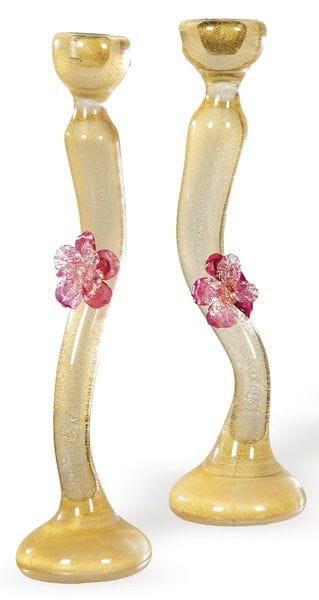 Coppia di candelieri in vetro di Murano firmati Sa