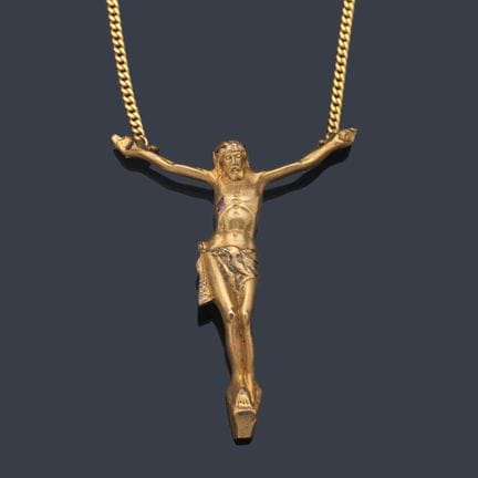 Anhänger – Christus-Skulptur mit Rubin-Detail aus 