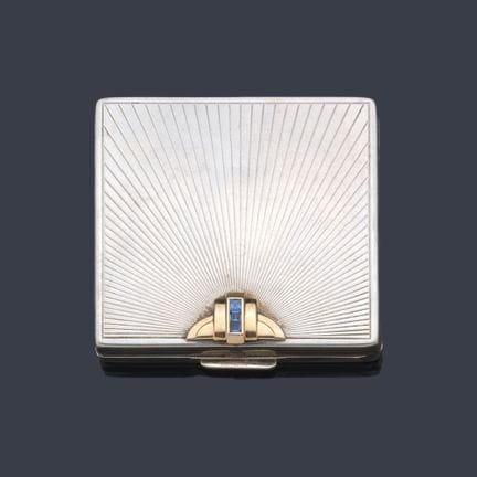 CARTIER 
 Art-Déco-Puderdose aus Silber und 14-kar