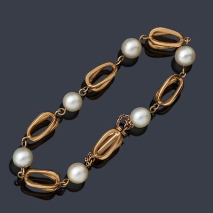 Armband mit sechs Perlen von ca. 9,00 mm, durchset