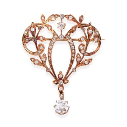 Art-Nouveau-Brosche/Anhänger mit einer Rose und Di