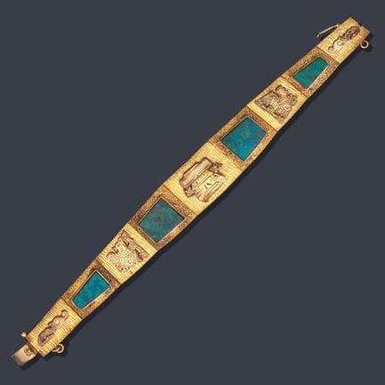 Mexikanisches Armband mit vier Chrysokoll-Plakette