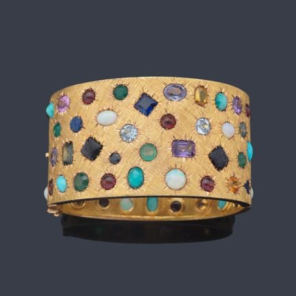 Breites Armband mit Türkisen, Amethysten, Saphiren