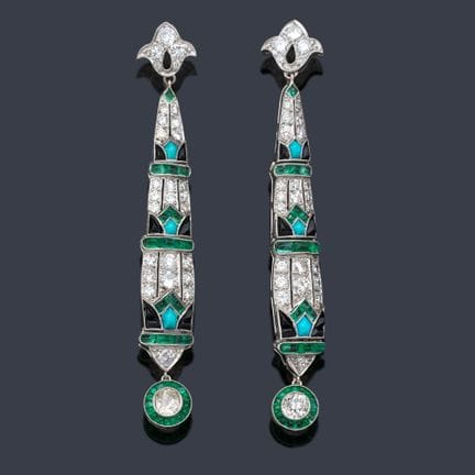 Lange Art-Déco-Ohrringe mit Diamanten von insgesam