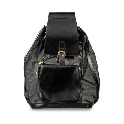 CELINE 
 Zaino in pelle nera e materiale trasparen