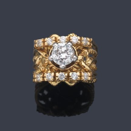 Ring mit einem zentralen Brillanten von ca. 1,10 c