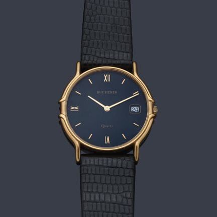 BUCHERER Herrenuhr mit vergoldetem Gehäuse. 
 Schw