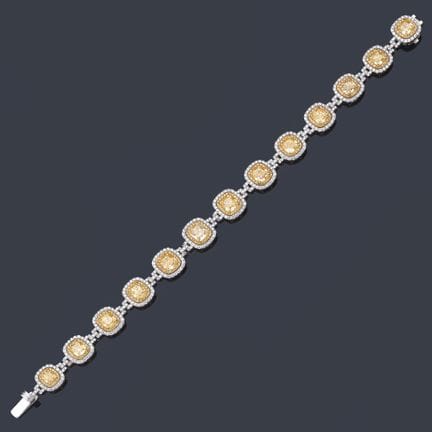 Armband mit dreizehn gelben Fancy-Diamanten im Kis