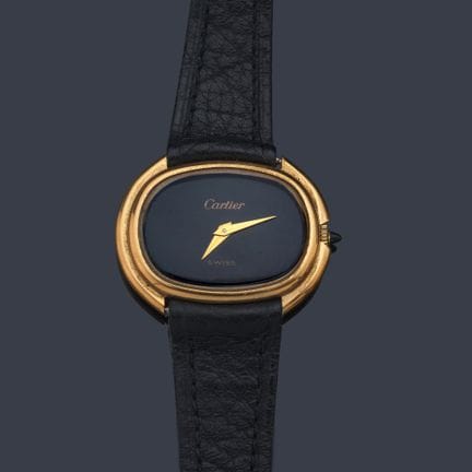 CARTIER Ellipse Damenuhr mit vergoldetem Gehäuse. 