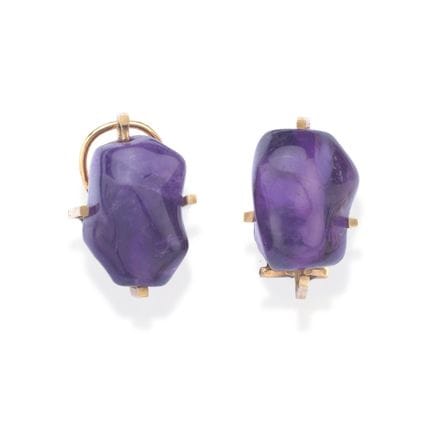 Kurze Ohrstecker mit zwei polierten Amethysten, ge