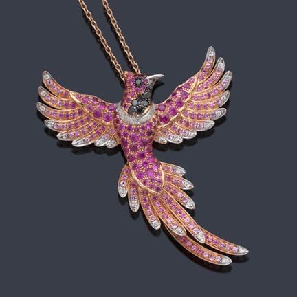 Anhänger in Vogelform, verziert mit 1,28 Karat Rub