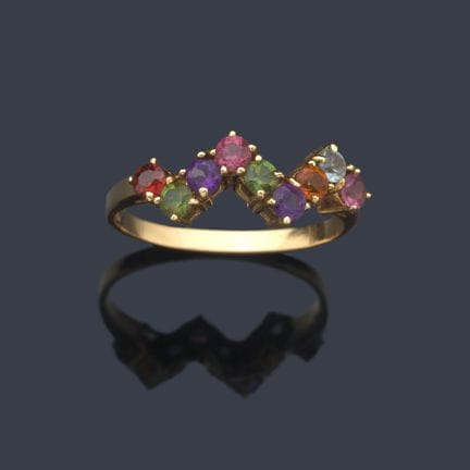 Ring mit „Zickzack“-Design, besetzt mit mehrfarbig