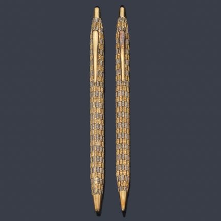 SANZ JEWELRY。
18K黄金和白金圆珠笔及自动铅笔。
可正常使用。