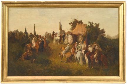 保罗·德拉芒（1821-1882）
阿拉伯骑手聚会
布面油画，左下角签名
31 x 49 厘米
这位