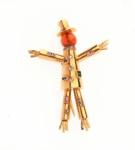 LACLOCHE
“Scarecrow” Brooch in gold, platinum, and