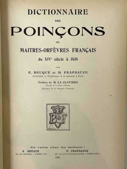 DICTIONNAIRE DES POINÇONS DE MAITRES-ORFEVRES
FRAN