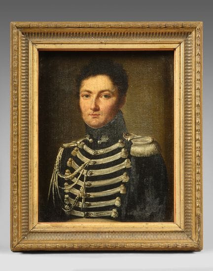 Huile sur toile collée sur isorel : buste d'offici