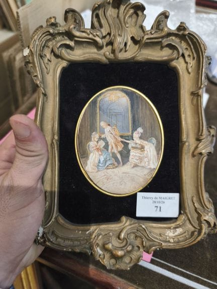 V. CARRET. La lecture. Miniature signée et datée 1