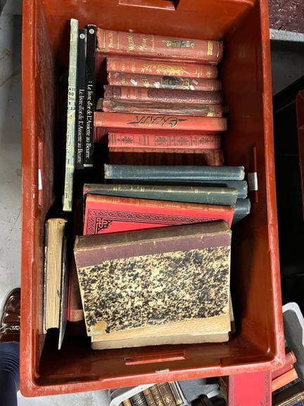 一批书籍，包括拉封丹的《寓言》、科克、凯撒、蒂索的作品、《黄油盘》以及其他各类书籍
有磨损，按现状出